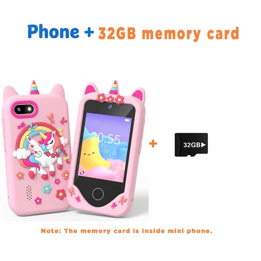 Kids Learning Phone for Girls & Boys 2.8" Touchscreen Dual Camera, Games, Video Player with 32GB SD Card Christmas Birthday Gift