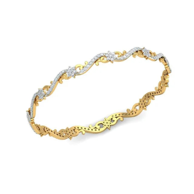 AJRETAIL 1.56ct Royal Curves Natural Diamond Bangle in 14-kt Yellow Gold-HI Color VS-SI Clarity 2.25