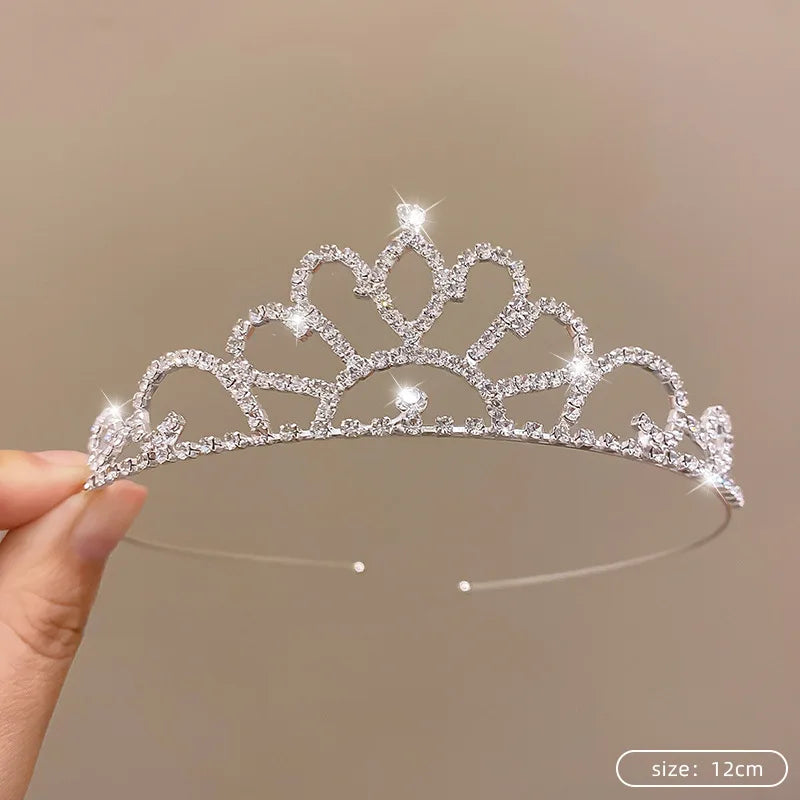 Children's Princess Crown Crystal Tiara Girls Hair Accessories High-end Atmosphere Dance Performance Birthday Gift Crown