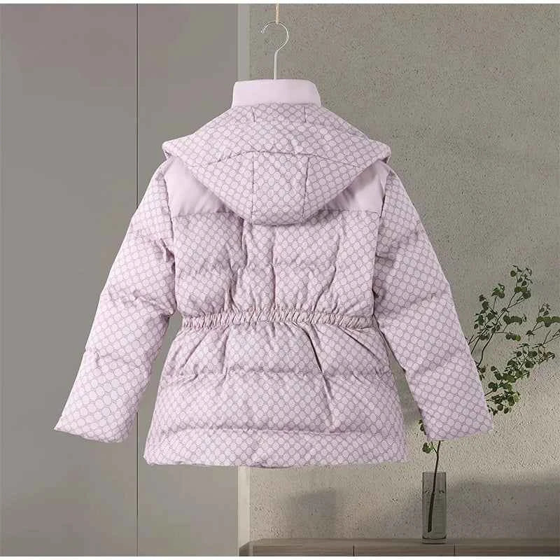 Printed Female Winter Cotton Quilted Jacket Hooded Thicken Zipper Single Breasted Long Sleeve 2025 New Casual Coat Loose Outwear
