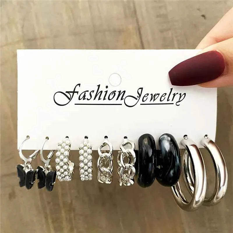 Silver Color Twist Hoop Earrings Set Brincos Heart Pearl Hoops Vintage Metal Geometric Earrings for Women 2023 Trendy Jewerly