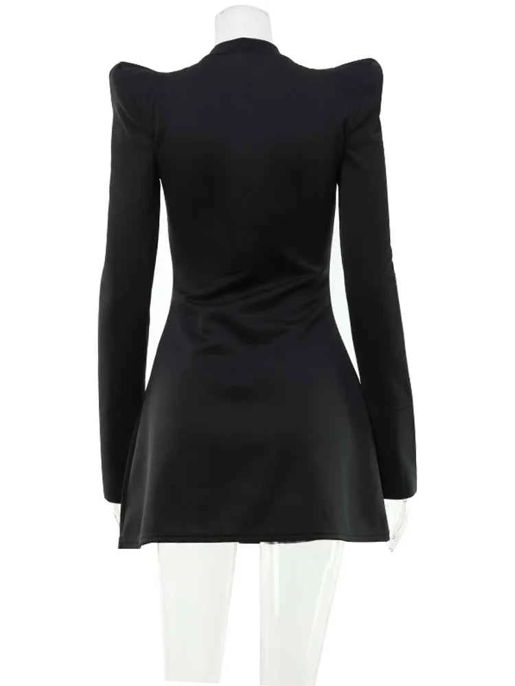 Ahagaga Elegant Women's Mini Dresses Solid Sexy Bodycon Slim Fit Hollow Out Regular Long Flare Sleeve A Line Trend Casual Female