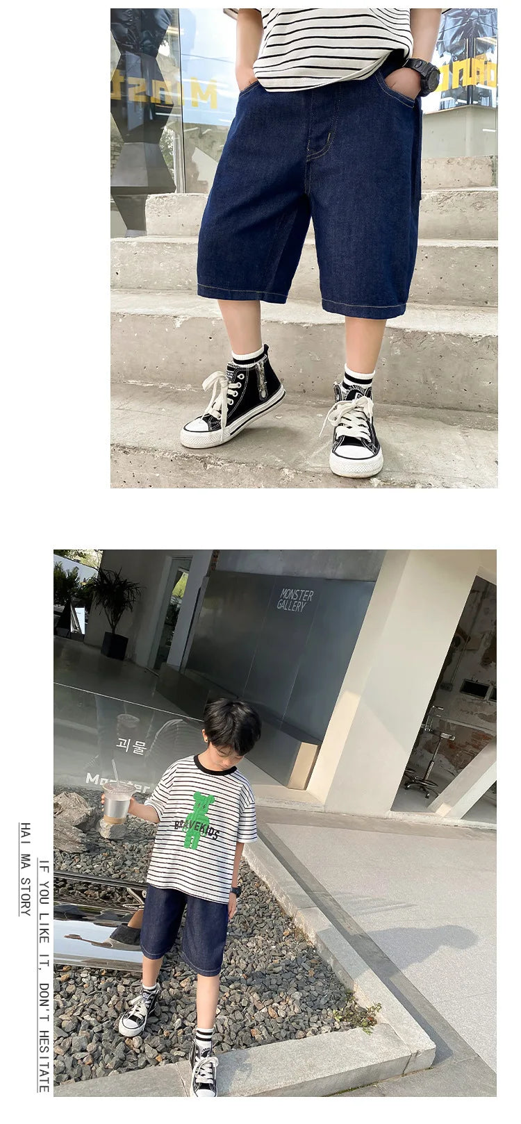 Teen Boys Denim Shorts 2026 New Summer Children Loose Wide Leg Knee Length Jean Pants Kid Casual Streetwear Elastic Waist Shorts