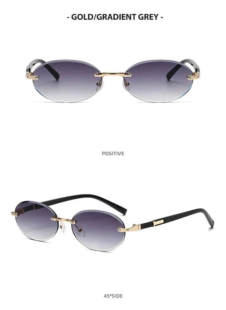 Popular Women Men Shades Oval Sun Glasses for Female Male Summer Traveling UV400 Rimless Sunglasses Round Fashion Gafas De Sol