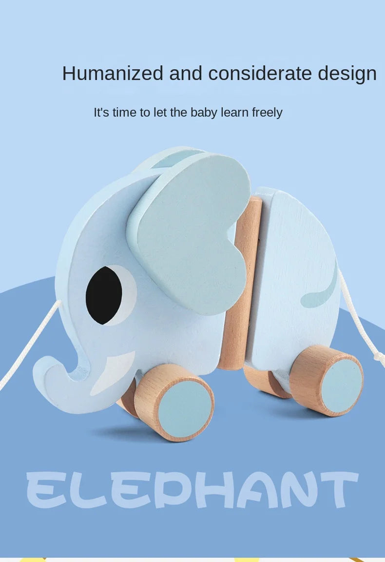 Wooden Children's Elephant Pulling Rope Cart, Towing Toys, Baby Boy and Baby Girl Toddler, Children's Gifts, Early Education Toy