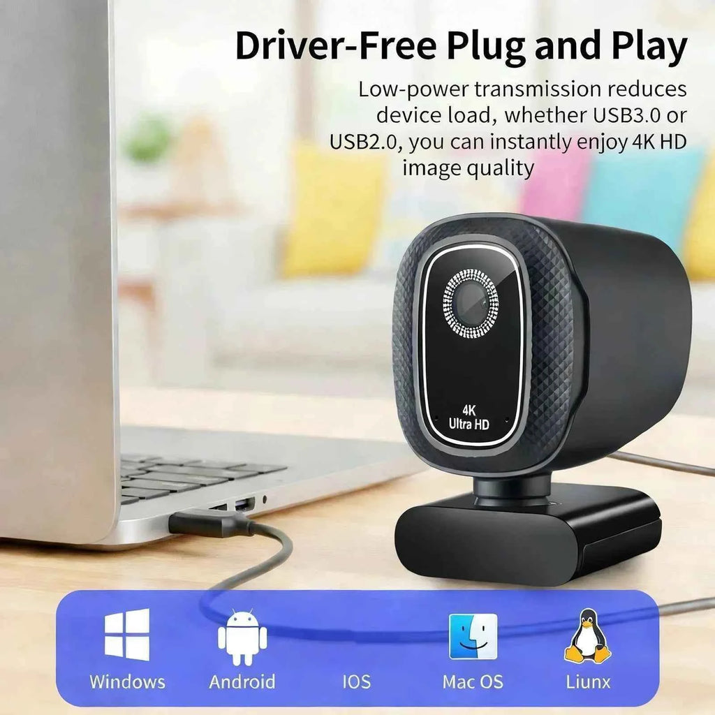 Webcam 4k Streaming Web Camera 1080p 30fps Usb Camera Free Screen Rotation With Dual Ai Noise-cancelling Mic For Tiktok/youtube