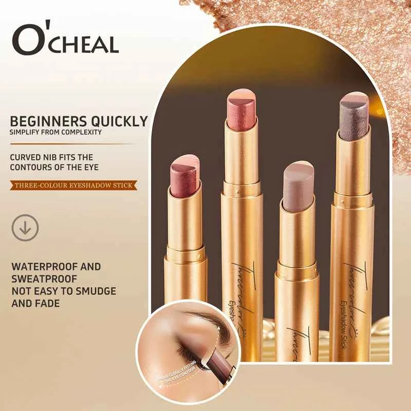 Three-Color Eyeshadow Stick – Waterproof Long-Lasting Glow