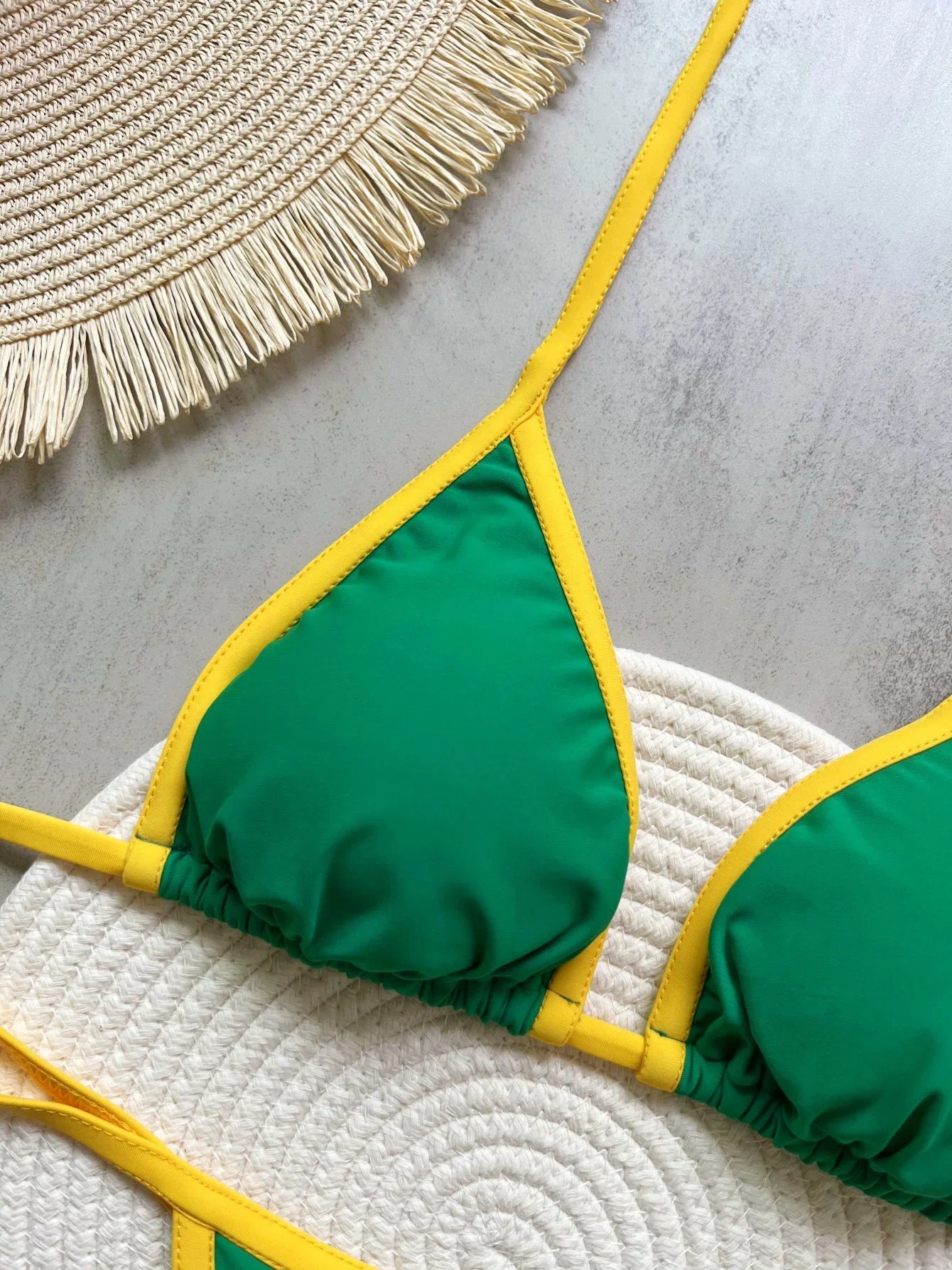 Embroidery Brasil Flag Contrast Split Bikini Set Women Swimwear Patchwork Swimsuit Hottie Outfit SummerBeachwear