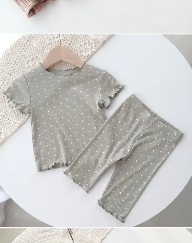 New Korean Home Clothes Baby Girls Summer Pajamas Suits Two-piece Flora Print Tshirt 1-8 Years Short Sleeve Tops+Short Pants