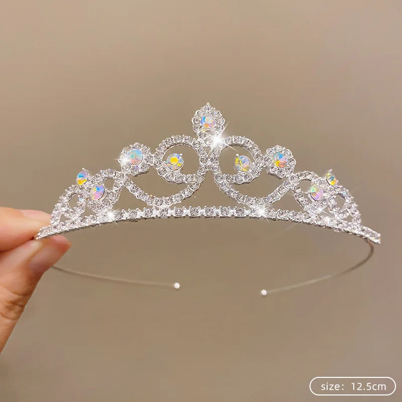 Children's Princess Crown Crystal Tiara Girls Hair Accessories High-end Atmosphere Dance Performance Birthday Gift Crown