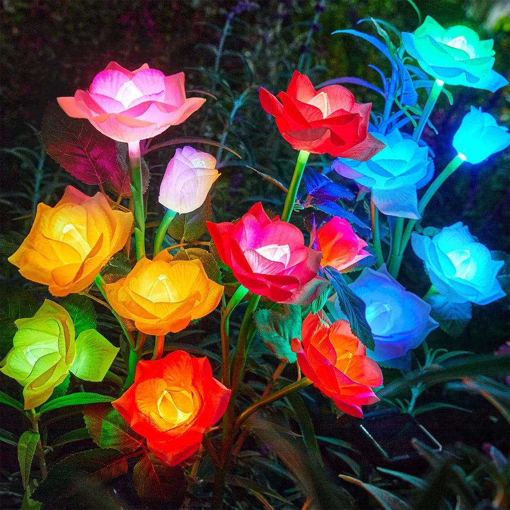 Solar Garden Lights Outdoor Decor Solar Lights with Rose Flowers Light, Solar Powered Lawn Lights for Garden Landscaping lights
