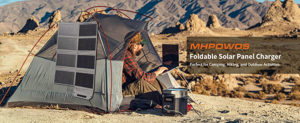 MHPOWOS 80W Foldable Solar Panel, Portable Power Supply with 4 Ports (DC/USB-C/2xUSB-A) & 7-in-1 Connector for Emergency Backup