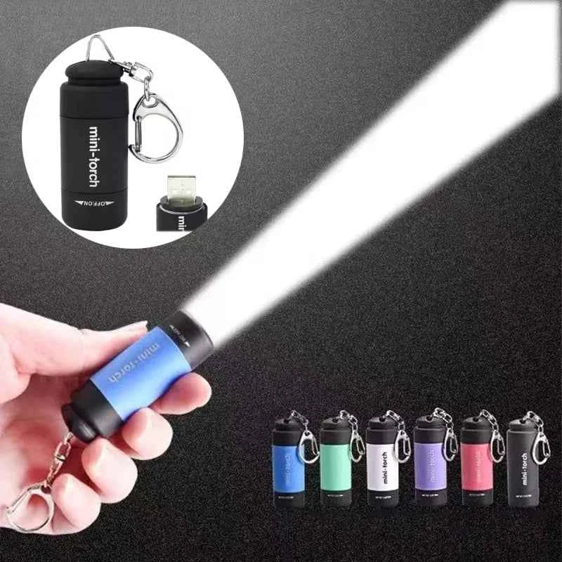 USB Rechargeable LED Multifunctional Strong Light Pocket Keychain Flashlight Waterproof Outdoor Hiking Camping Mini Flashlight
