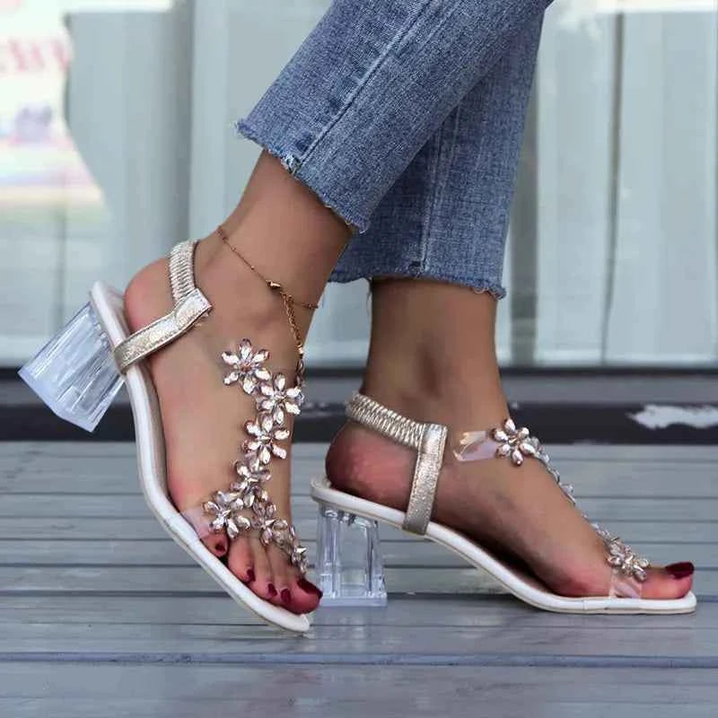 2024 Summer Rhinestone Butterfly Sandals, New Crystal and Fashion Transparent High Heels, Casual Street Women's Shoes