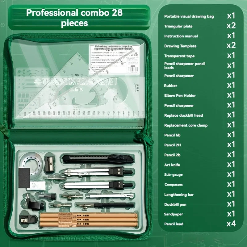 Advanced Drawing Tool Set, Stainless Steel Drawing Tools, Precision Geometry and CAD Tools, Multi-Purpose Set