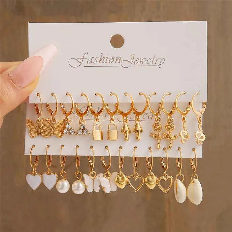 Silver Color Twist Hoop Earrings Set Brincos Heart Pearl Hoops Vintage Metal Geometric Earrings for Women 2023 Trendy Jewerly