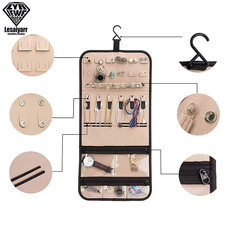 Travel Jewelry Organizer Roll Foldable Jewelry Case for Journey-Rings Necklaces Jewellery Storage Bag Earrings Storage Box