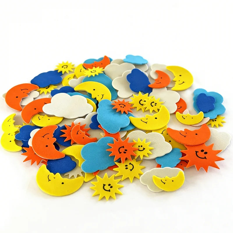 100PCS Glitter Foam Stickers Assorted Shapes Self-Adhesive Craft Stickers for Kids DIY Scrapbooking Card Making Classroom Decor