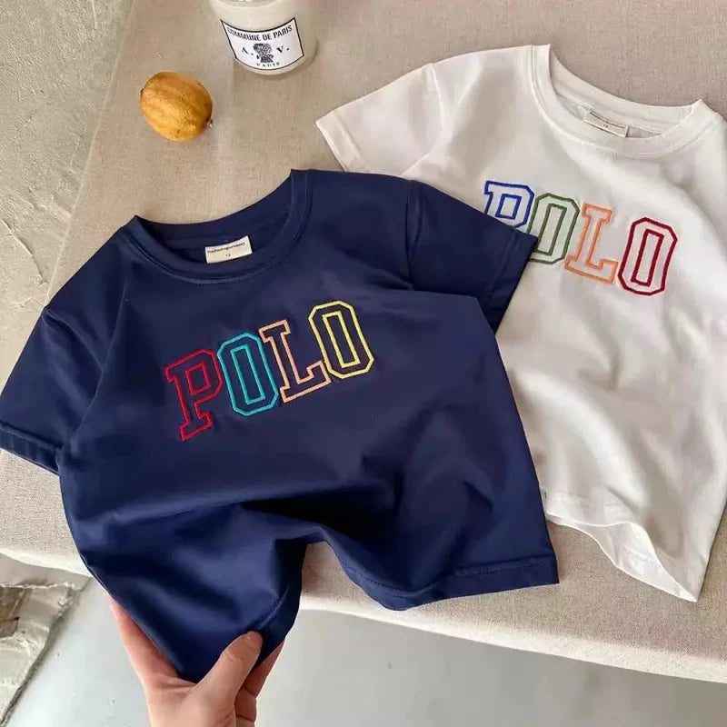 2025 Summer Kids Korean Style Simple 100% Cotton T Shirt for Children Trendy Letter Printed Tees Girls Daily Casual Sweatshirts