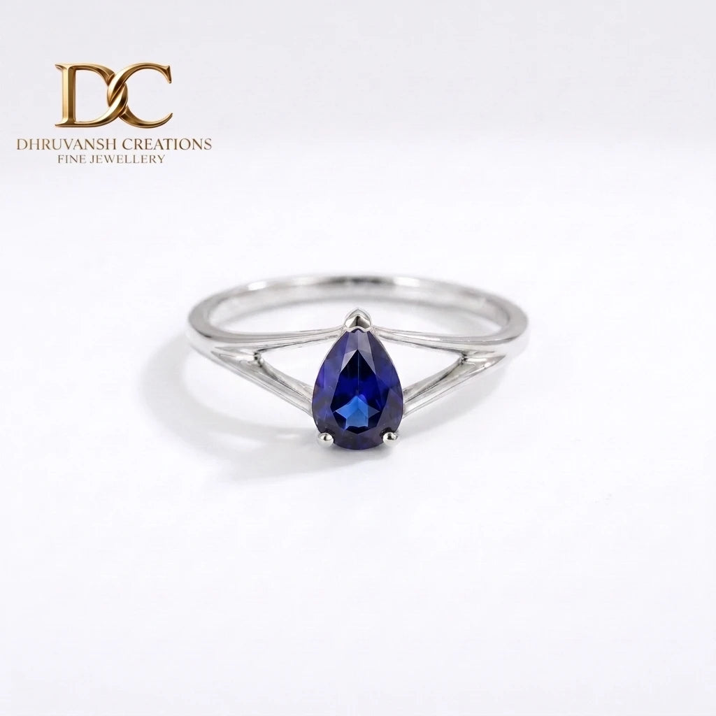 Luxury Fine 14KT Solid Yellow Gold Ring with Lab Grown Royal Blue Sapphire Women's Wedding & Party Jewelry