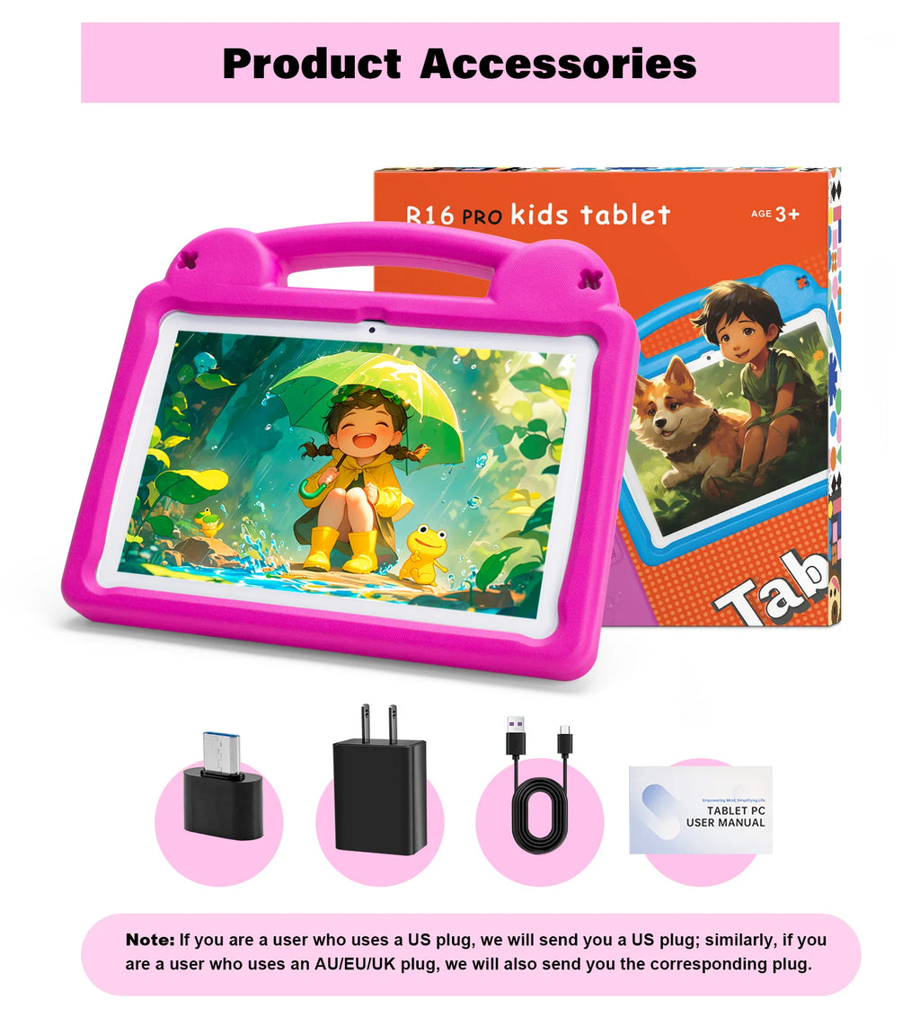 Kids Tablet Android 15 Tablet 10.1inch for Kids with Protective Case Octa-Core 8GB 64GB 1TB Expand Dual Camera Parental Control