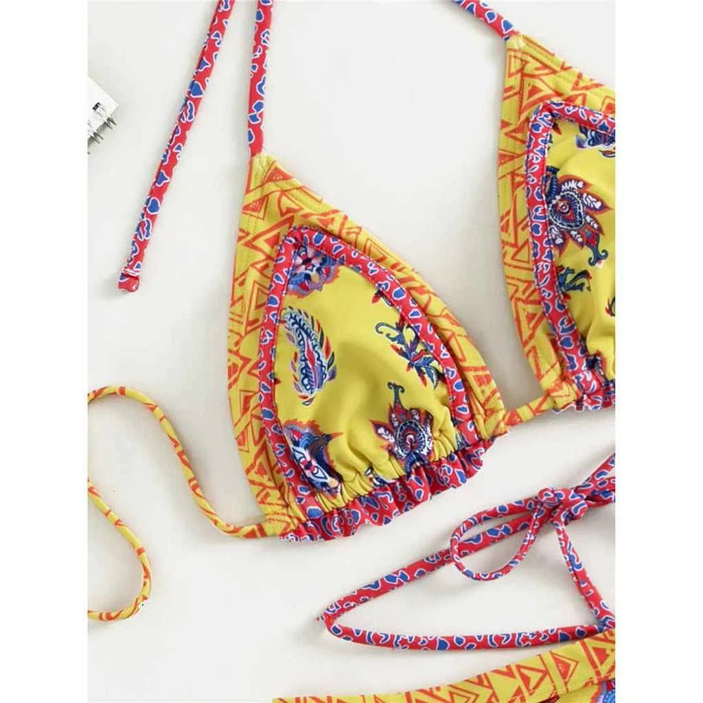 5 Colors Sexy Printed Halter Frilled Bikini Women Swimwear Female Swimsuit Two-pieces Bikini set Bather Bathing Suit Swim V4651