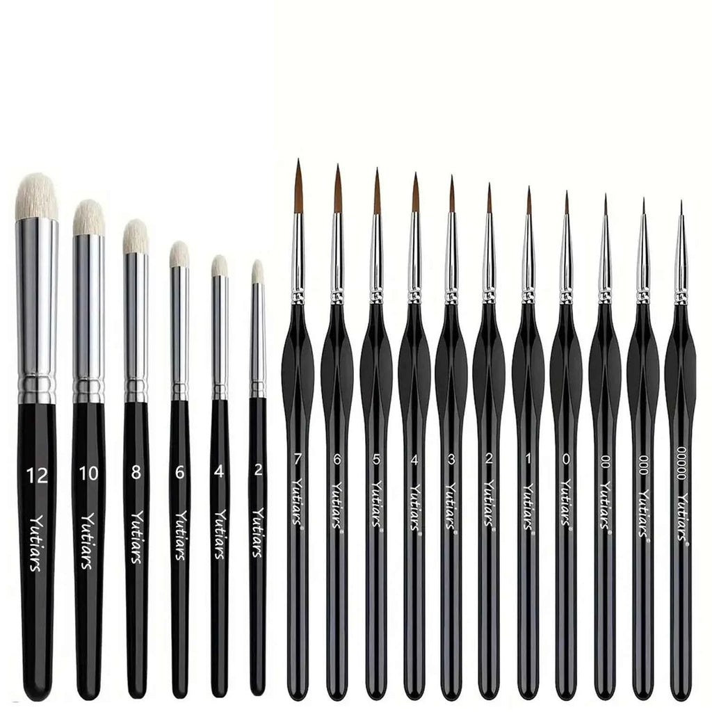 Paint Brush Set, Fine Detail Wood Handle Brushes for Miniature Art Painting, Acrylic, Watercolor - Micro Detailing & Drybrush
