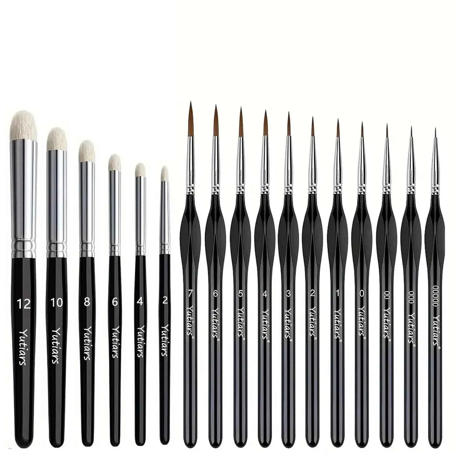 Paint Brush Set, Fine Detail Wood Handle Brushes for Miniature Art Painting, Acrylic, Watercolor - Micro Detailing & Drybrush