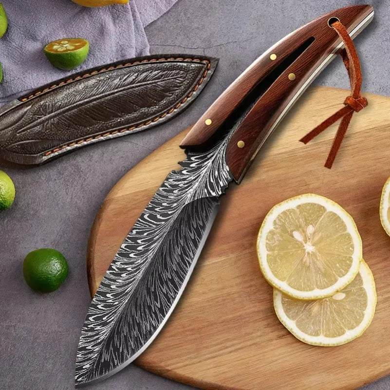 Utility Knife Barbecue Slicing Meat Fruit Fish Filleting Knife Chef Cooking Butcher Boning Knife Kitchen Knives Wooden Handle