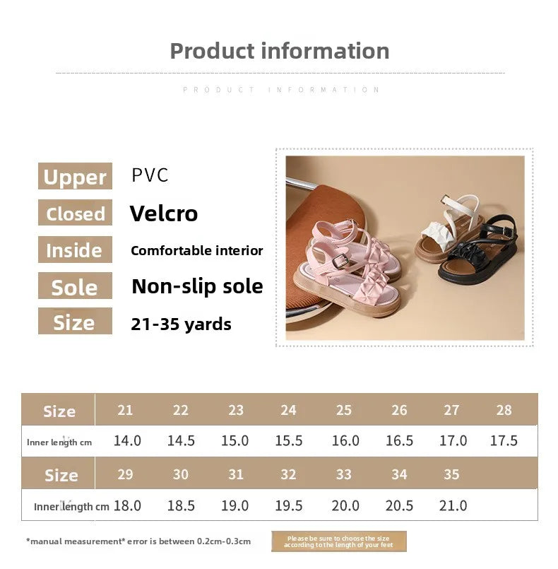 New Children's Sandals Summer Bowknot Girls Princess Causal Shoes Fashion Kids Soft Bottom Beach Flat Sandals Open-toe Versatile