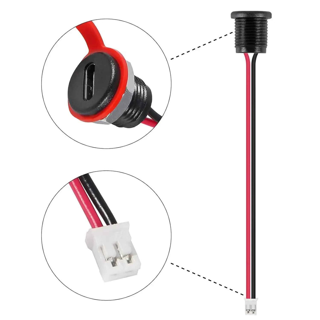 20PCS Type-C Female Chassis Wire 2Pin USB Connectors 3A Type-C Female Socket Connector Black 2pin with Terminal