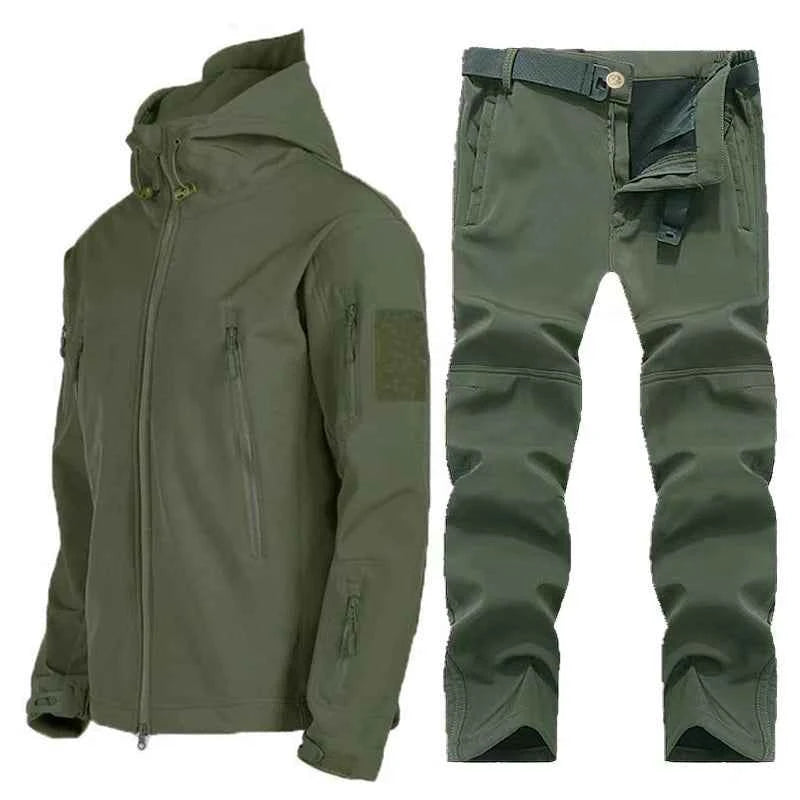 Winter Autumn Tactical Jackets Elastic Men Fleece Waterproof Suits Fishing Warm Hiking Camping Tracksuits Set Hood Coat S-5XL
