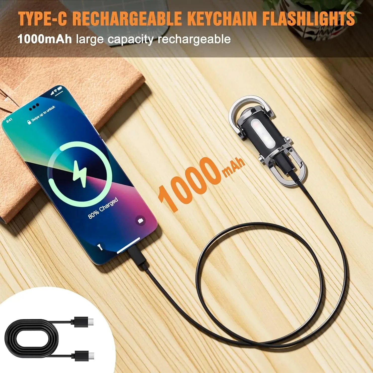 Powerful COB LED Flashlight Keychain USB Rechargeable Hanging Portable Flashlight Waterproof Keyring Camping Walking Pocket Lamp