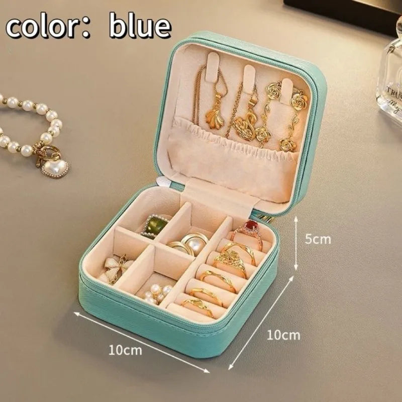 Portable Mini Jewelry Storage Box Travel Organizer Jewelry Case Leather Storage Earrings Necklace Ring Jewelry Organizer Display