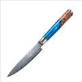 1-8pcs Professional kitchen knife set Damascus Steel Set for Meat Cutting Sushi Peeling and Boning Blue Resin Wood Handle