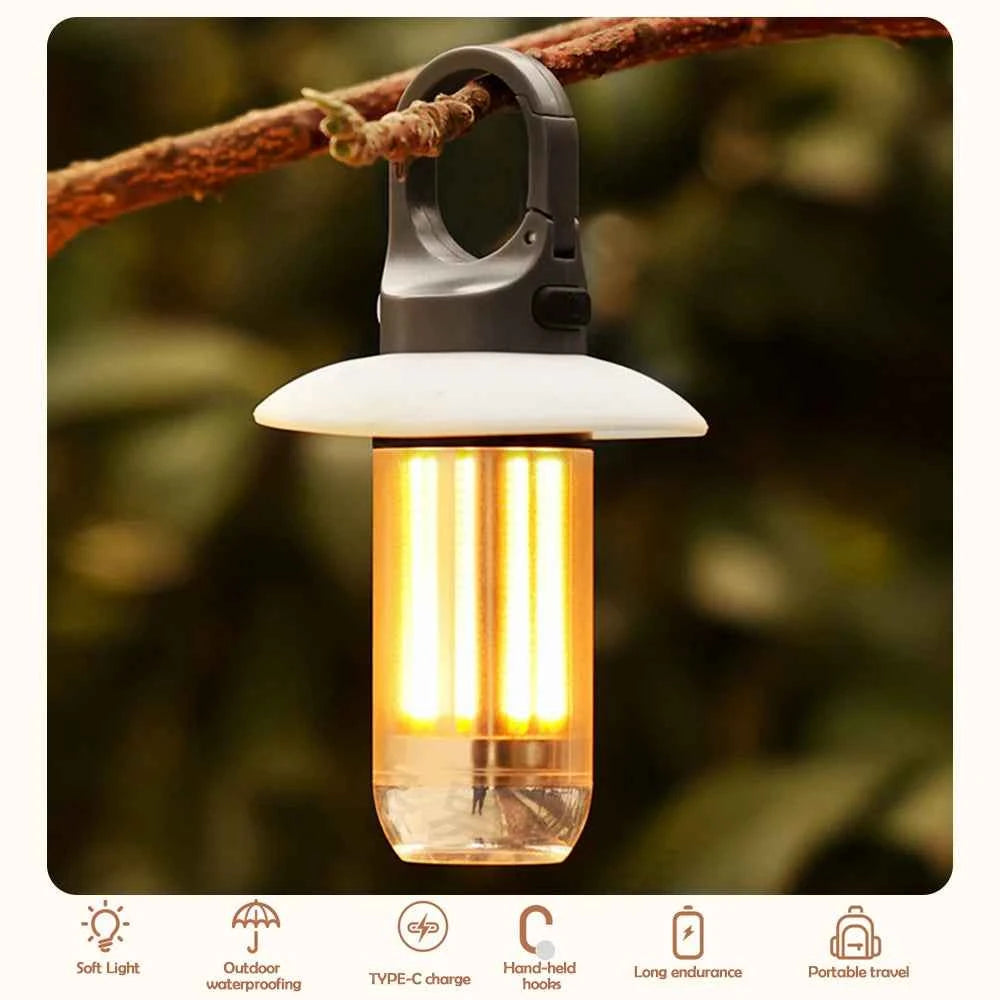 LED Rechargeable Flashlight Camping Lantern 5 Modes Super Bright Portable Hanging Tent Lamp Waterproof Hiking Fishing Outdoor