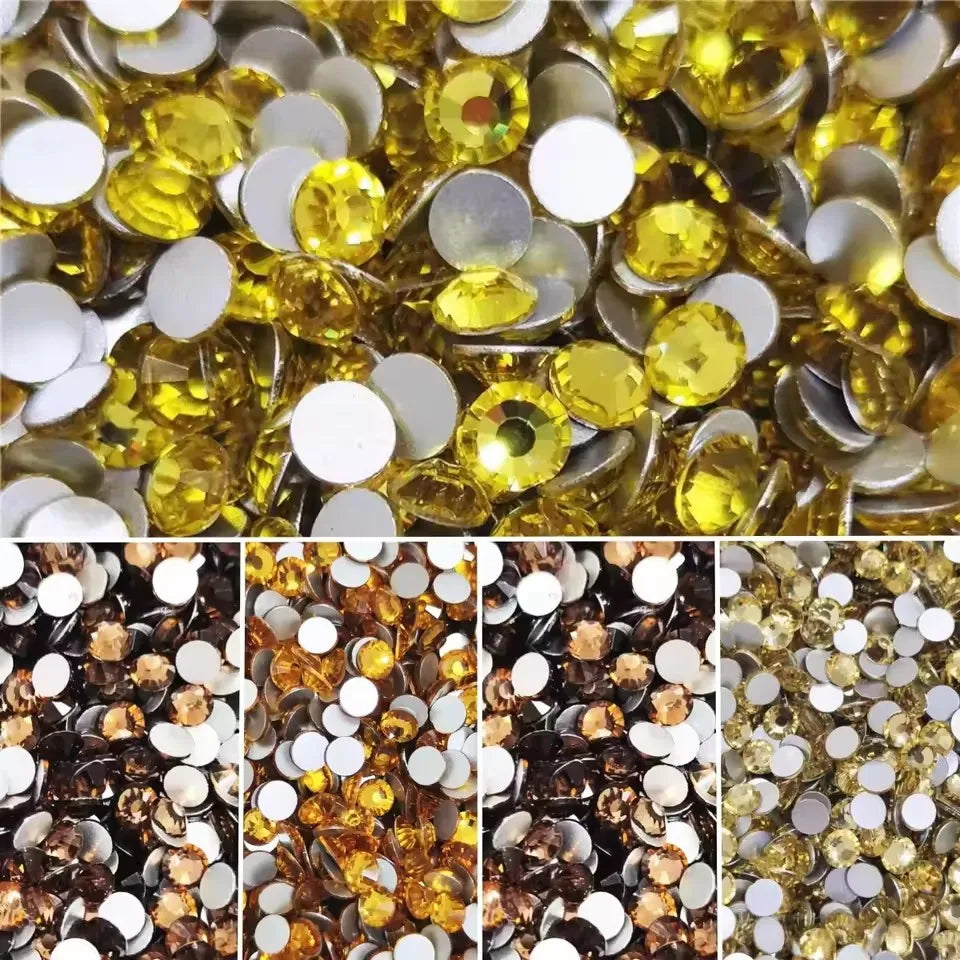 SS3-ss30 yellow crystal flat bottom full diamond strip with nail sticker, DIY clothing fabric sparkling accessories