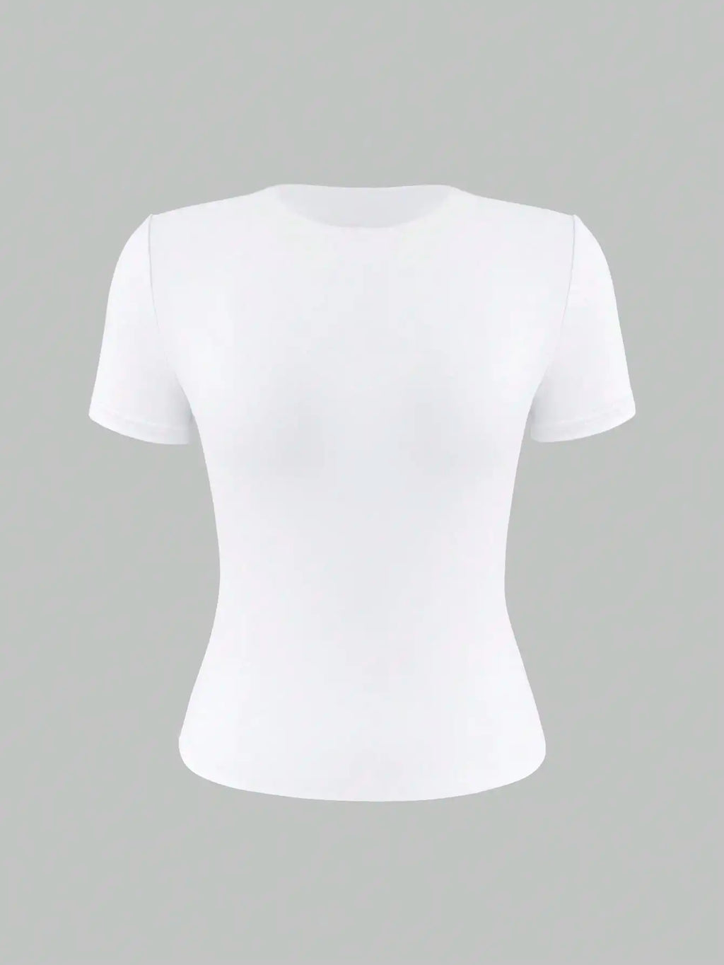 Women's White Solid Round Neck Short Sleeve Fitted T-Shirt for Summer Casual Wear