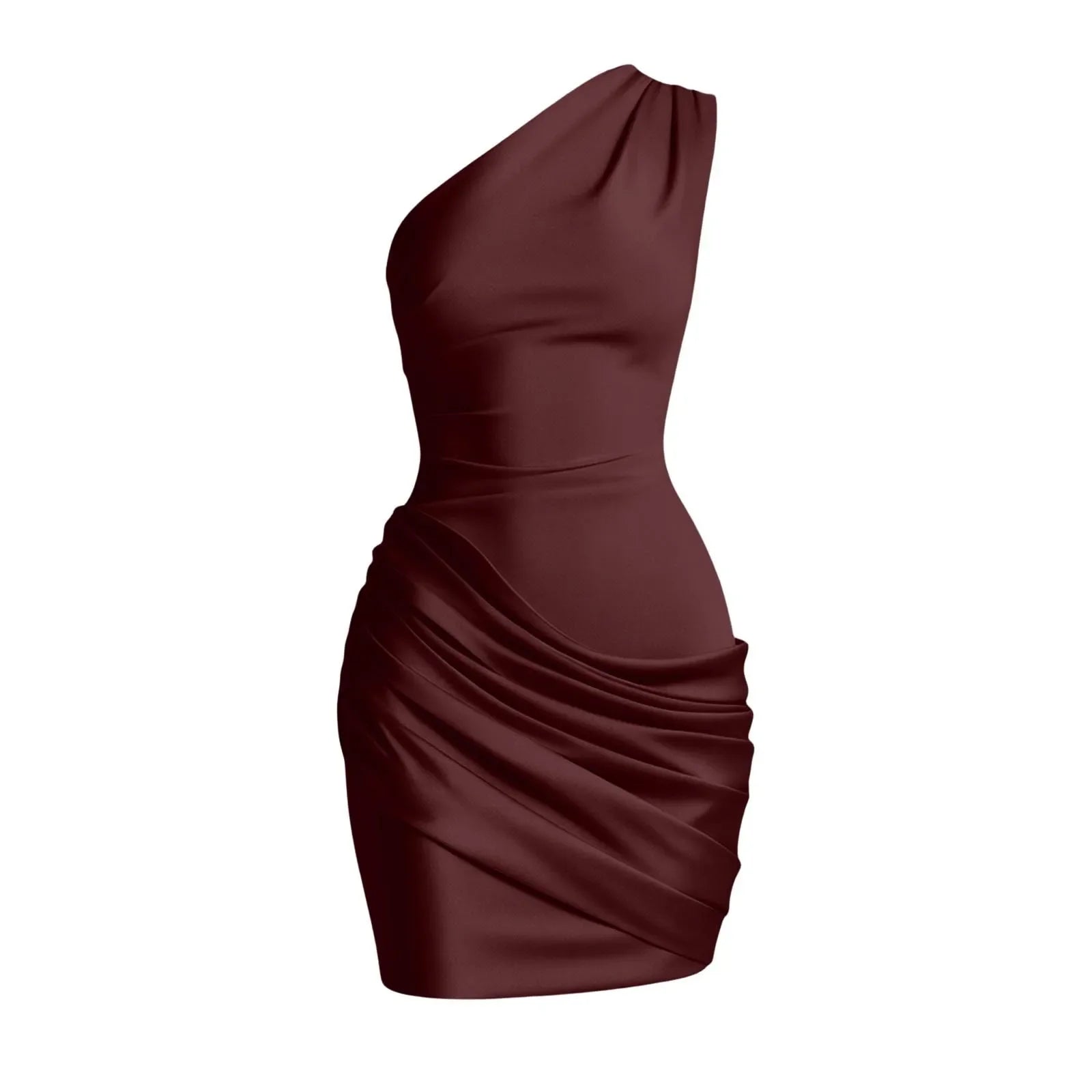 Satin Patchwork One Shoulder Draped Ruched Dress Women's Sleeveless Bodycon Dresses Cocktail Birthday Party Evening Club Robes