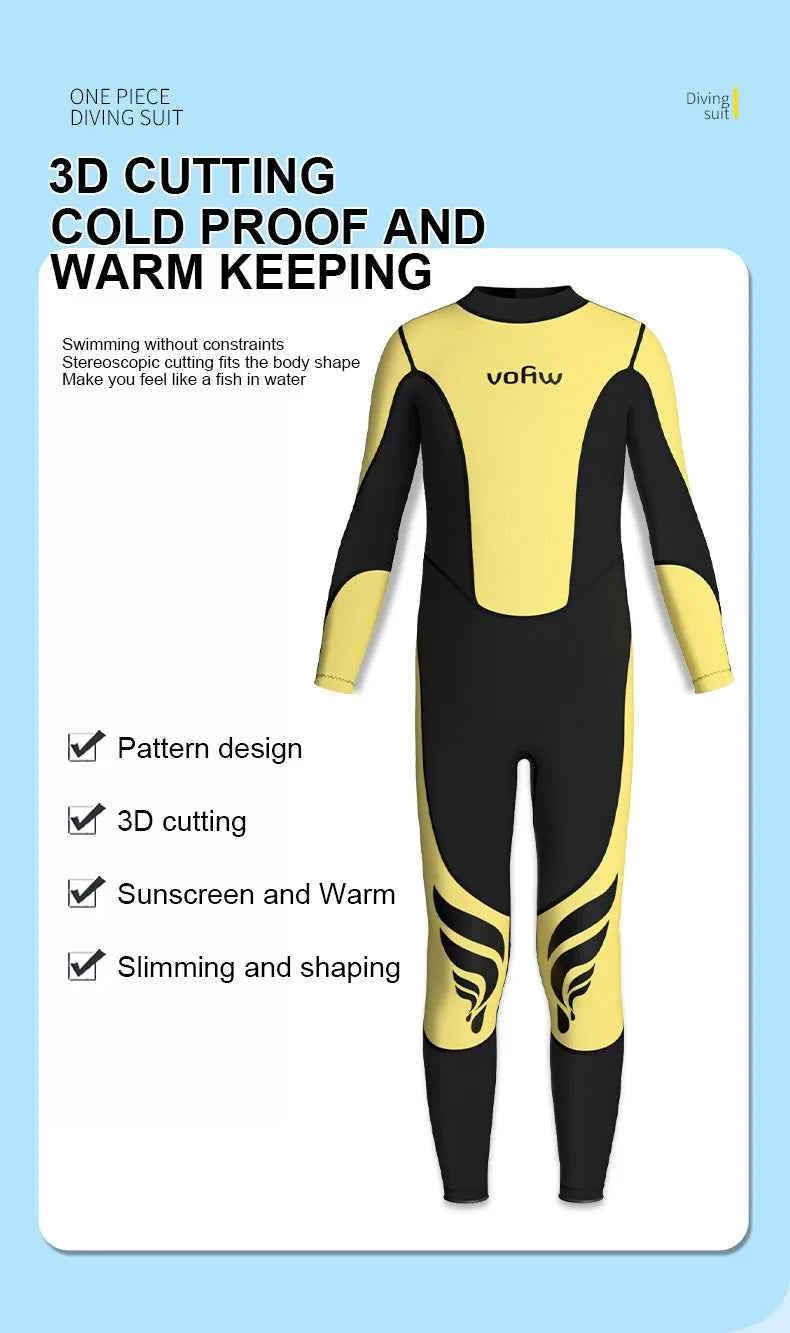 Children's 3mm Neoprene Wetsuit Long Sleeves Back Zipper Snorkeling Swimming Surfing Suit Kid's Swimsuit Water Sports Swimwear