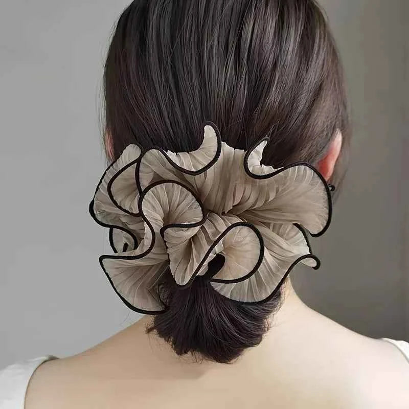 1/4Pcs New Korean Retro Folded Chiffon Oversize Scrunchies Women Sweet Temperament Fashion Exaggerated Hair Band Hair Accessorie