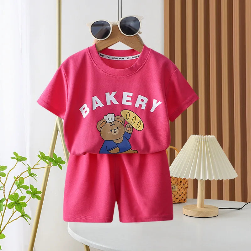 Summer Short Sleeve Tshirt +Shorts Two Piece Sets Cartoon Bear Printed Tees Suits New Style Casual Loose Toddler Costume