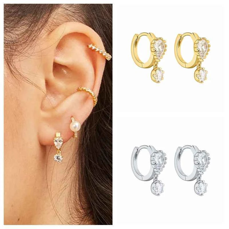 Women's 925 Sterling Silver Ear Needle Crystal Zircon Water Droplets Stud Hoop Gold Huggie Earrings Premium Luxury Party Jewelry