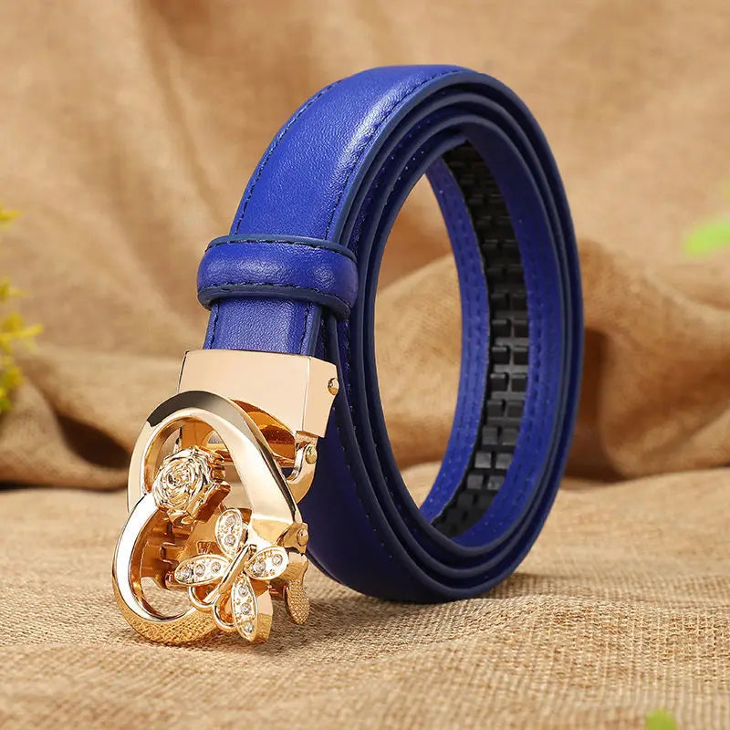 New Belts Women Luxury Famous Brand Designer Female Belt Candy Color High Quality Dress Cowhide Leather Automatic Buckle LB2202