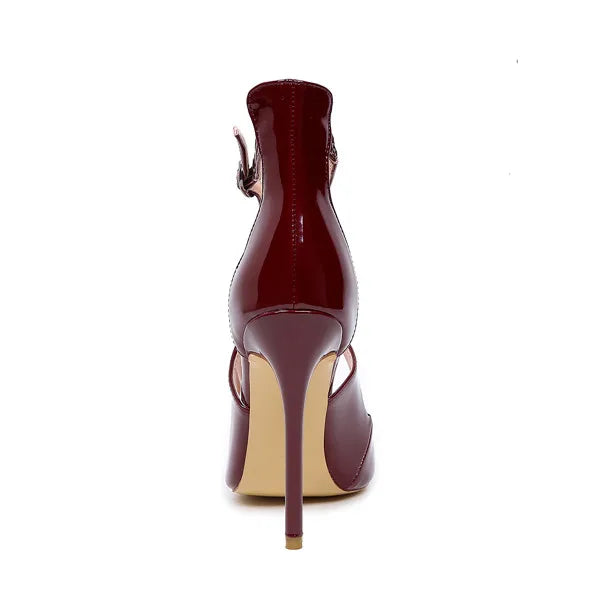 2025 New Baotou Buckle Stiletto High Heels European and American Lacquer Cross Strap Roman Cool Boots Large Size 33-46