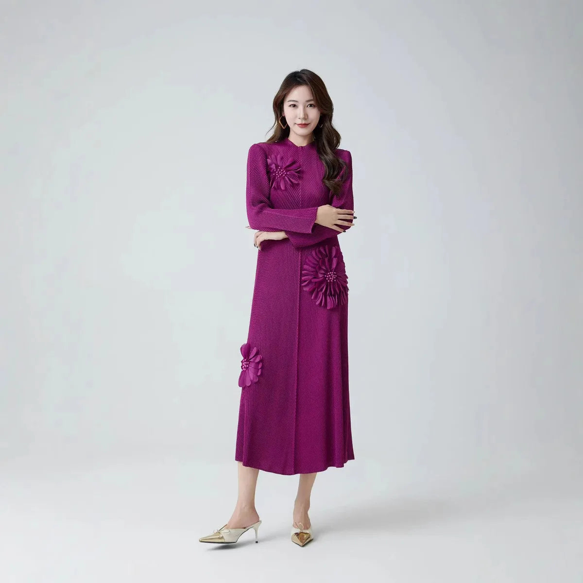 Directly From The Manufacturer Spring New Design Three-dimensional Printing Pleated Dress Foreign Style Fashion Dresses Women
