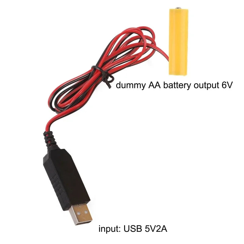 AA Battery Eliminator Cable USB Input 5V2A AA Dummy-Battery Output 1.5V/3V/4.5V/6V Power Adapter Cord