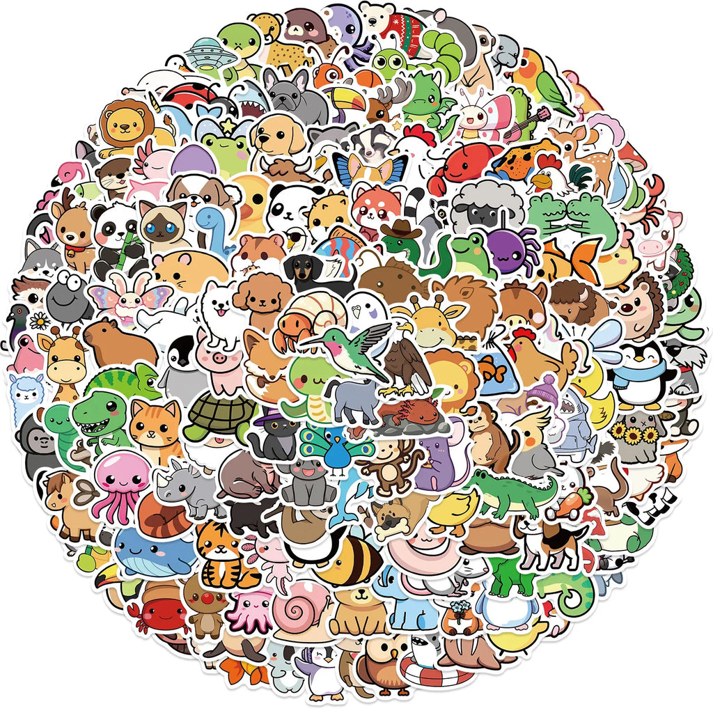 100/200PCS Cute Mixed Animals Cartoon Graffiti Stickers DIY Phone Guitar Laptop Notebook Suitcase Cup Waterproof Sticker Kid Toy