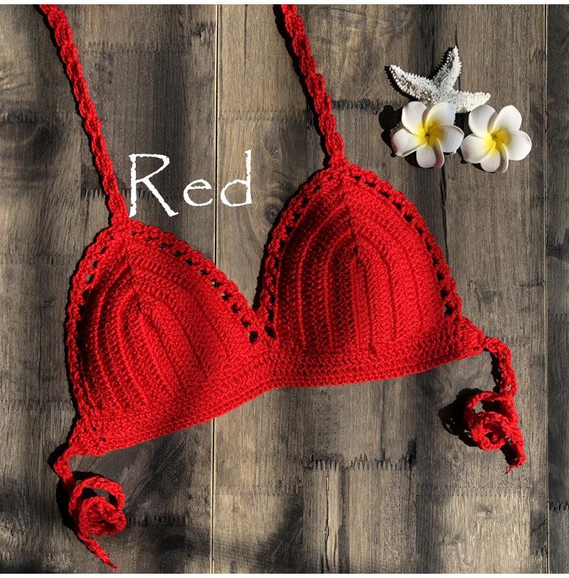 CROCHET BIKINI 2023 Sexy Top Handmade Knit Crochet Crop Top Women Summer Swimwear Camisoles Push Up Beach Tanks Halter Yoga Bras