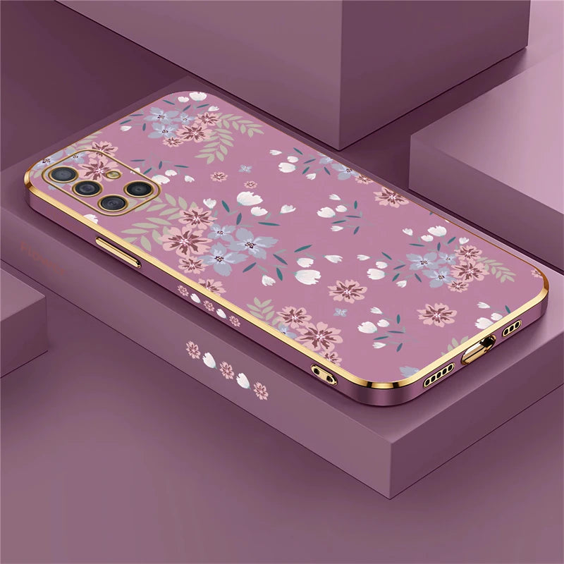 A51 Plating Phone Case For Samsung Galaxy A71 A50 A30 A20 A10 A10S A21S Silicone Soft Pattern Flower Cover Cases